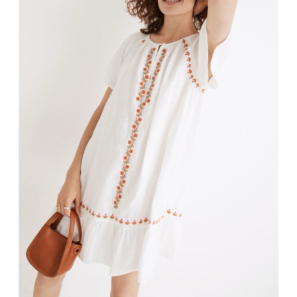 Madewell Linen Embroidered Dress